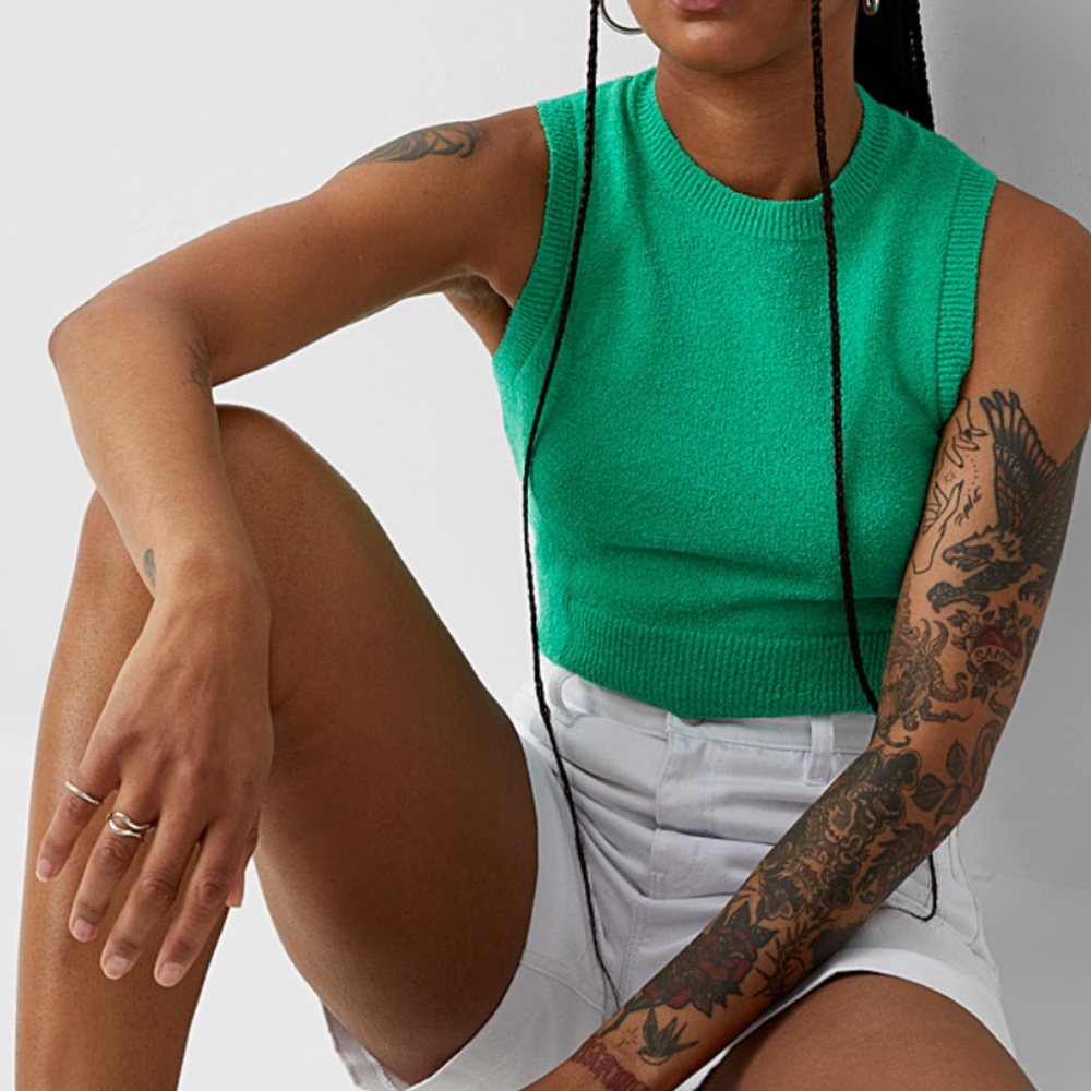 Green soft terry sweater tank NWT